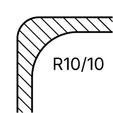 10mm radius corners for optimal volume and easy cleaning.
